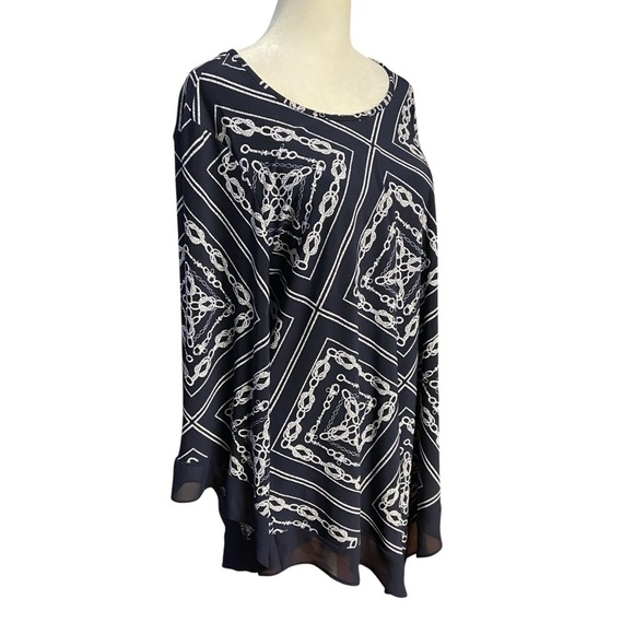 Joseph Ribkoff Bandeau Tunic Asymmetrical Top Size 14 Navy White Nautical Flowy - Picture 7 of 11